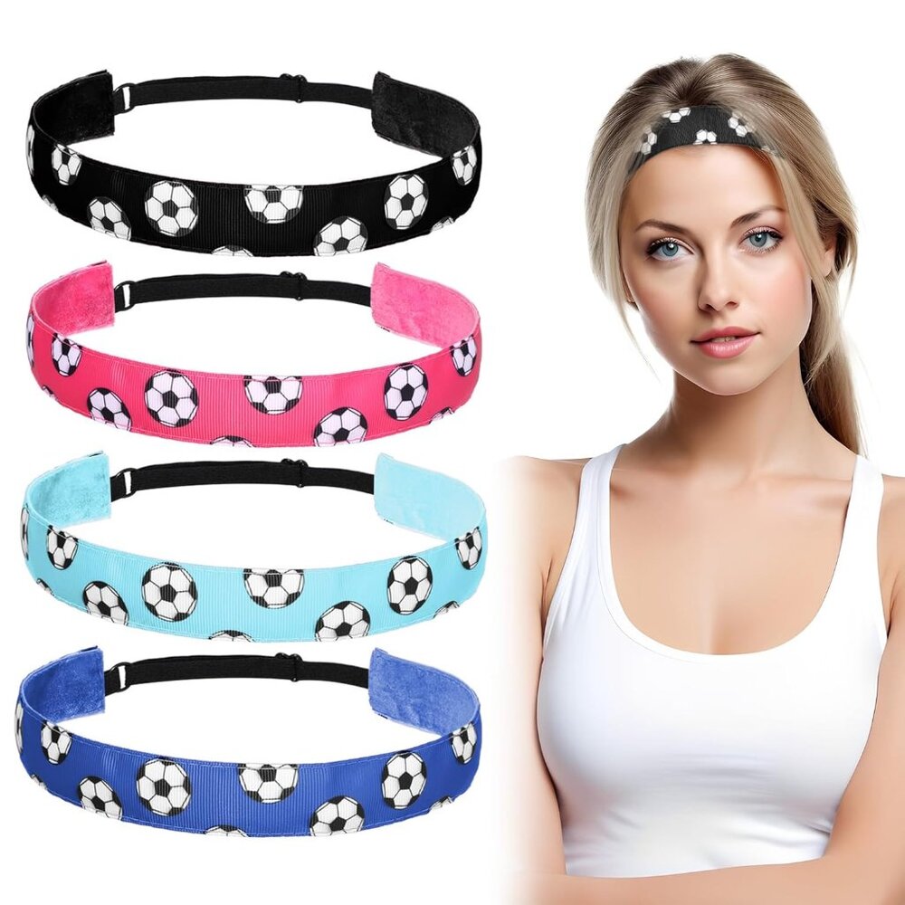 4 Pcs Sport Headbands for Girls Non-slip Soccer Headband for Girl Adjustable Foo